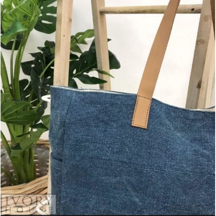 Denim - Washed Canvas Tote Bag Beach Tote